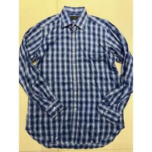 Mens 42 Etro Milano 100% Cotton long sleeve blue Pattern button shirt Italy